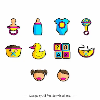 kids icon sets flat toys objects baby symbols outline