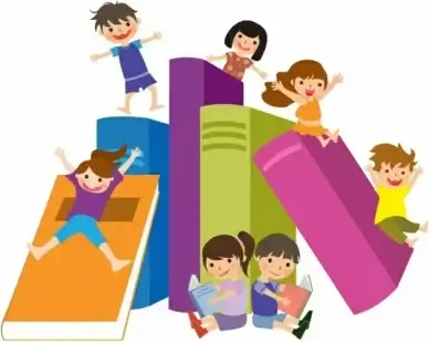 Kids jumping on books