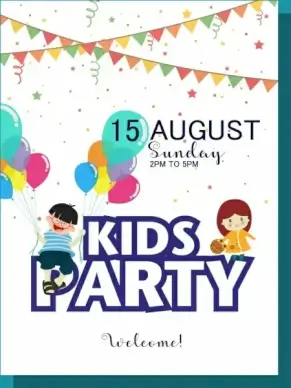 kids party poster colorful ribbon balloon decoration