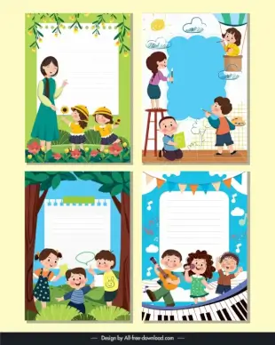 kindergarten corder templates cute cartoon teacher children joyful