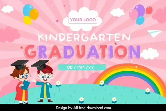 kindergarten graduation backdrop  template cute flat cartoon