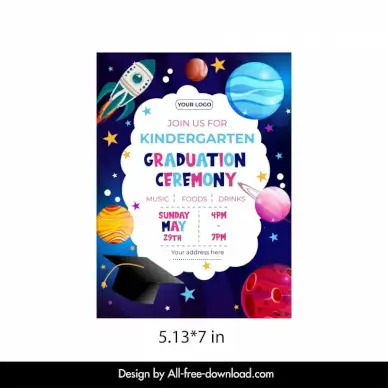 kindergarten graduation invitation card template elegant cosmos elements