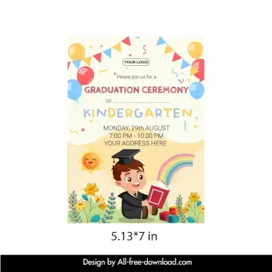 kindergarten graduation invitation poster template cute cartoon boy 