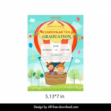 kindergarten graduation invitation template cute joyful children balloon 