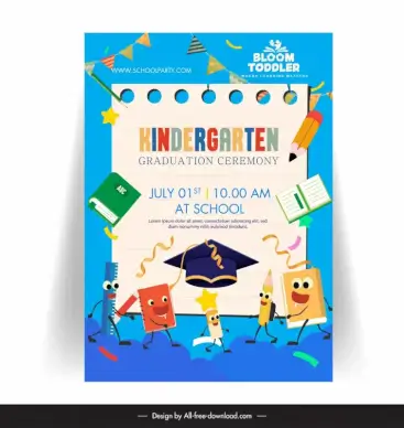  kindergarten graduation party invitation card template cute stylized tools