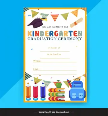 kindergarten graduation party invitation card template elegant design 