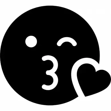 kiss wink heart emoticon flat contrast black white face heart outline