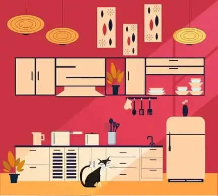 kitchen decor background modern colored flat sketch