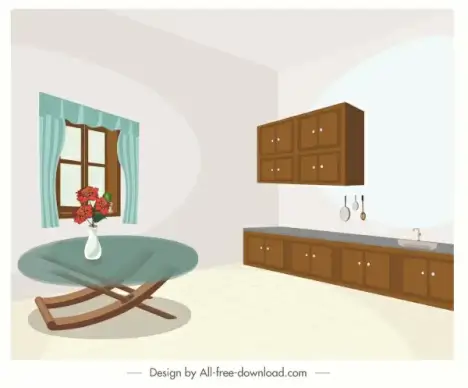 kitchen dining room drawing contemporary 3d sketch