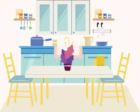 kitchen drawing multicolored 3d design