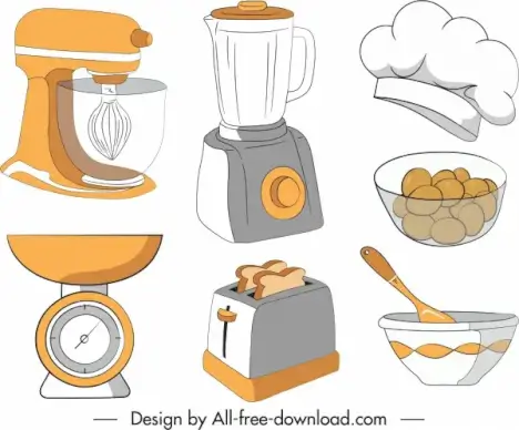 kitchen elements icons handdrawn sketch