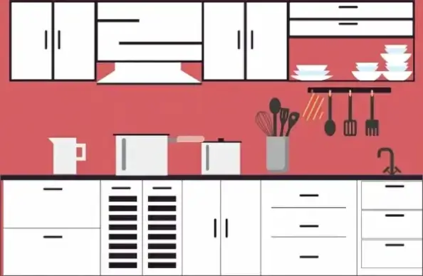 kitchen furniture scheme various flat icons design