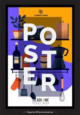 kitchen poster appliance shelf sketch colorful classic