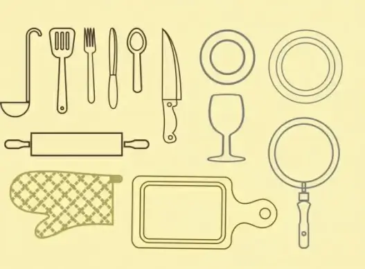 kitchenwares icons outline various flat design