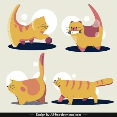 kitties icons cute design classical yellow handdrawn sketch