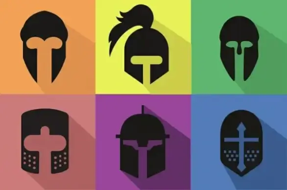 knight helmets icons flat black design