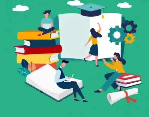 knowledge concept background students books gears icons