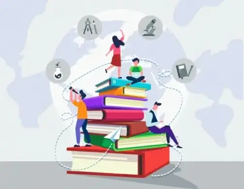 knowledge concept background students huge books stack icons