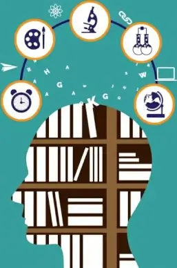 knowledge concept human head icon book shelf decoration
