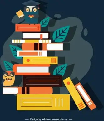 knowledge conceptual background book stack owl icons
