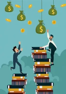 knowledge value background men book stack money icons