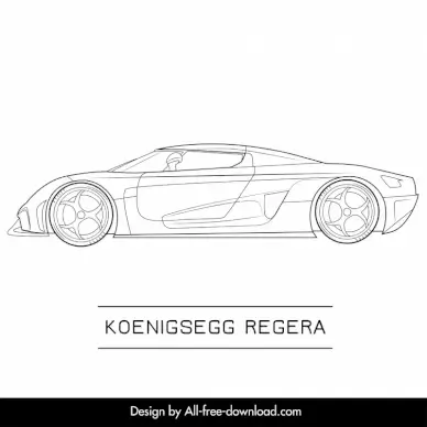 koenigsegg regera car model advertising template flat black white handdrawn side view outline