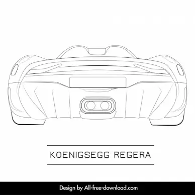 koenigsegg regera car model icon flat black white symmetric rear view outline