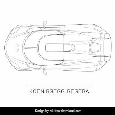 koenigsegg regera car model template flat black white handdrawn top view outline