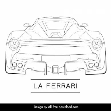 la ferrari car model template flat handdrawn symmetric back view outline