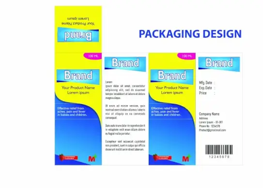 label pack for medicinal syrup suspension template modern flat vertical design 