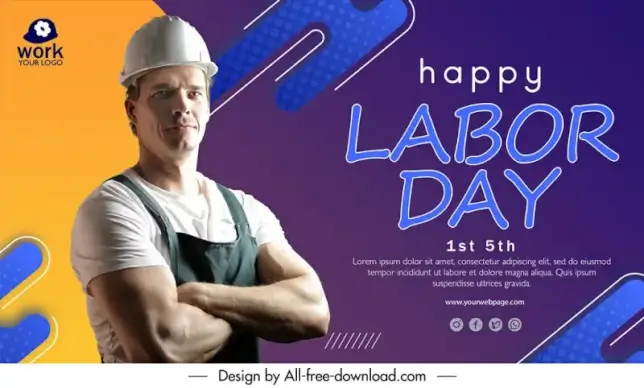 labor day banner template male worker sketch realistic modern design 