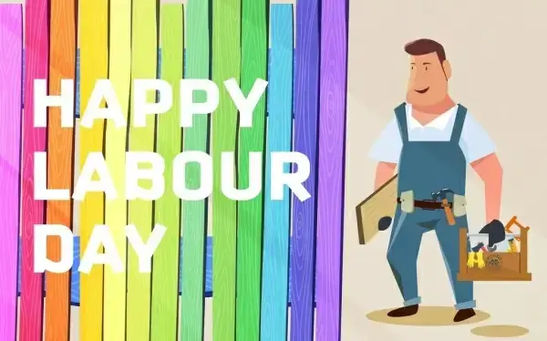 labor day banner worker icon colored cartoon design