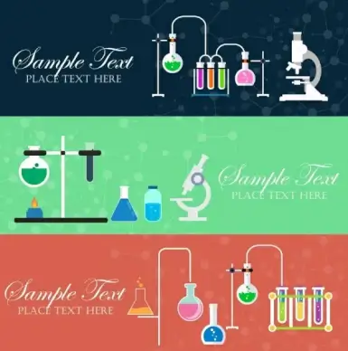 laboratory background sets tools icons horizontal flat design