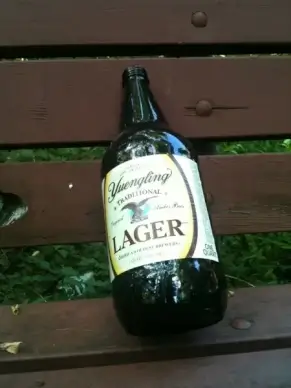 lager on a bench