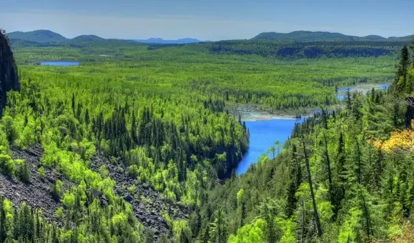 lake and forest at ouimet canyon ontario canada