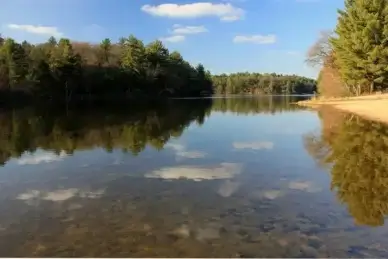 lake reflection and landscape at mirror lake state park wisconsin
