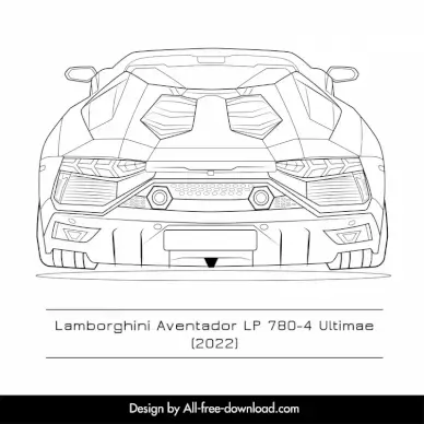 lamborghini aventador lp 780 4 car model template back view handdrawn symmetric sketch rear view outline