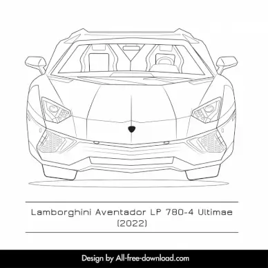 lamborghini aventador lp 780 4 car model template flat symmetric black white handdrawn front view