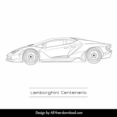 lamborghini centenario car icon flat black white side view outline