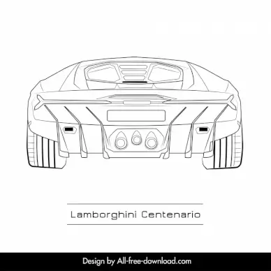 lamborghini centenario car icon flat symmetric black white back view outline