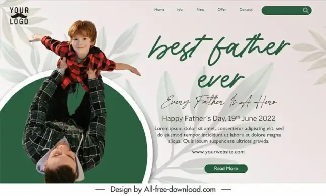landing page best fathers ever template dynamic joyful dad son sketch blurred leaf decor