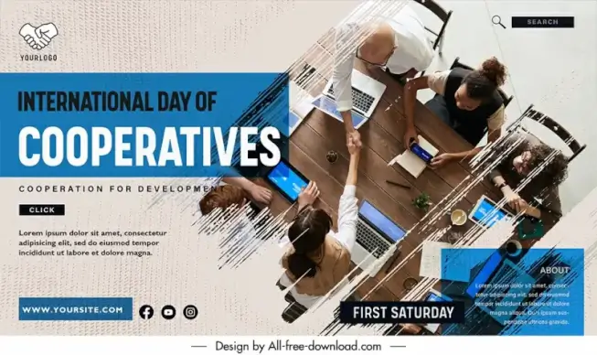 landing page cooperatives day template office work place scene sketch grunge design