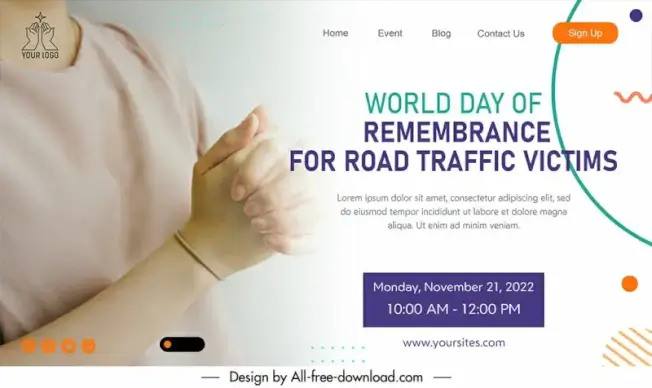 landing page international day of remembrance for road traffic victims template praying hands closeup realistic design 