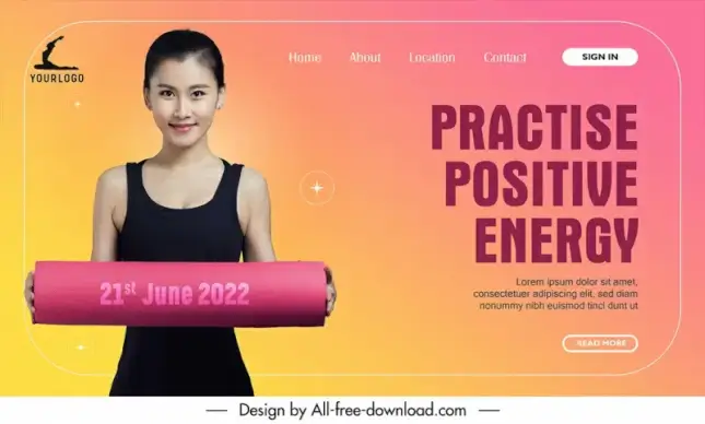 landing page practise positive energy template beautiful young girl sketch modern realistic design 