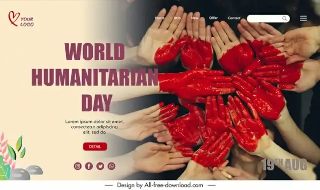 landing page world humanitarian day template dirty hands posing sketch modern realistic design 