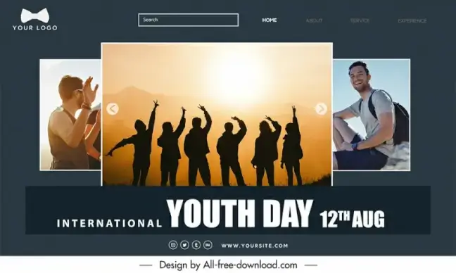 landing page youth day template dynamic silhouette modern realistic design 