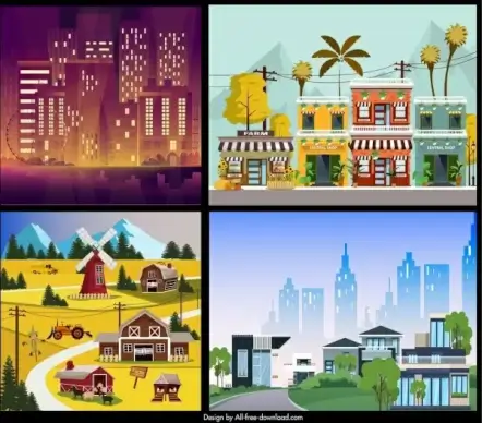 landscape background templates city countryside themes colorful decor