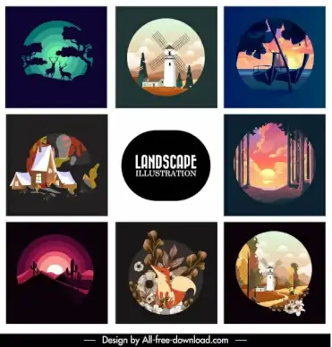 landscape background templates dark bright classic design