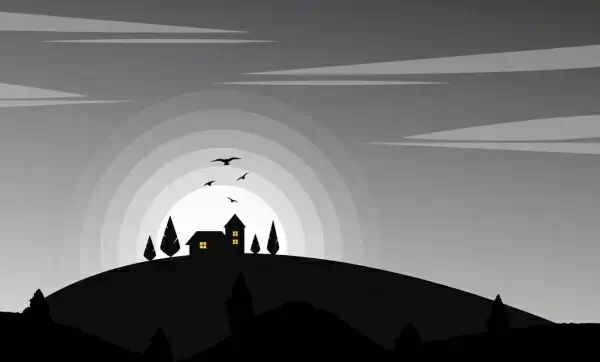 landscape drawing hill moonlight bird decor