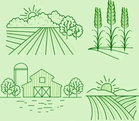 landscape drawing sets green lines decoration